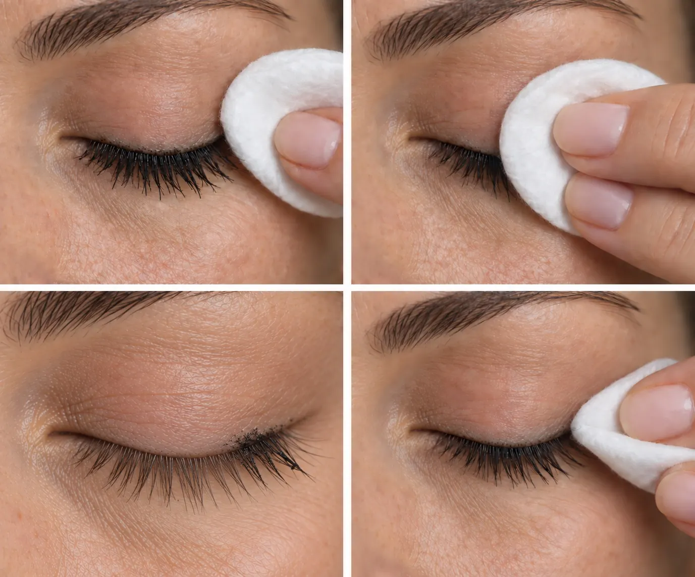 Dischetto bianco vicino all’angolo esterno di un occhio chiuso con mascara sulle ciglia