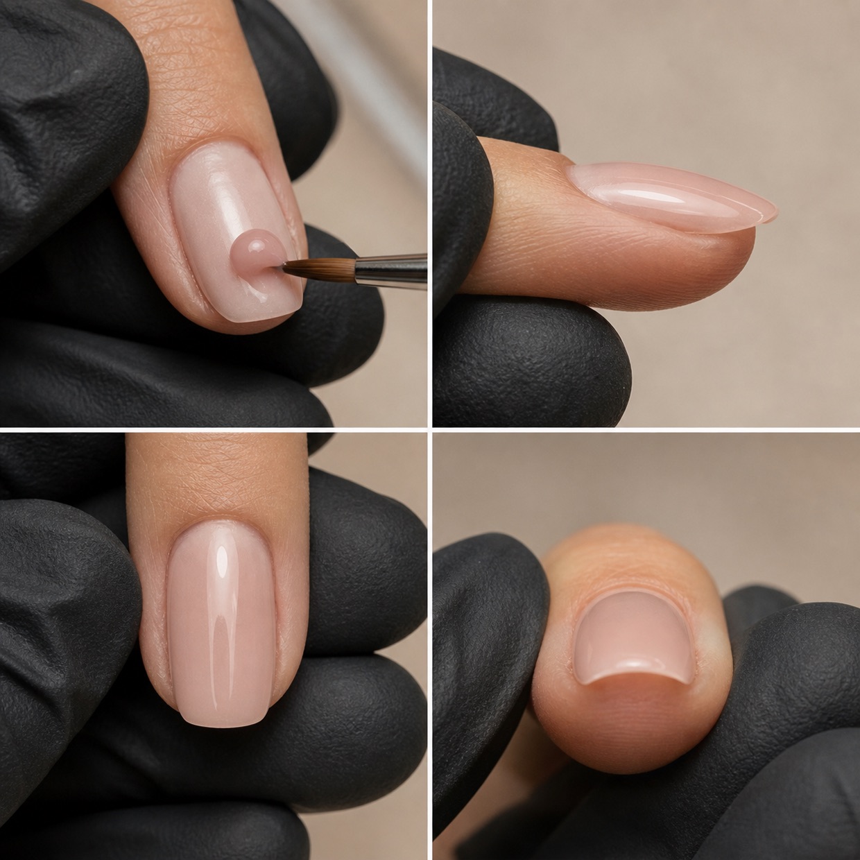 Professional nail enhancement photographed consistently from side, top and front to assess apex, axis and thickness