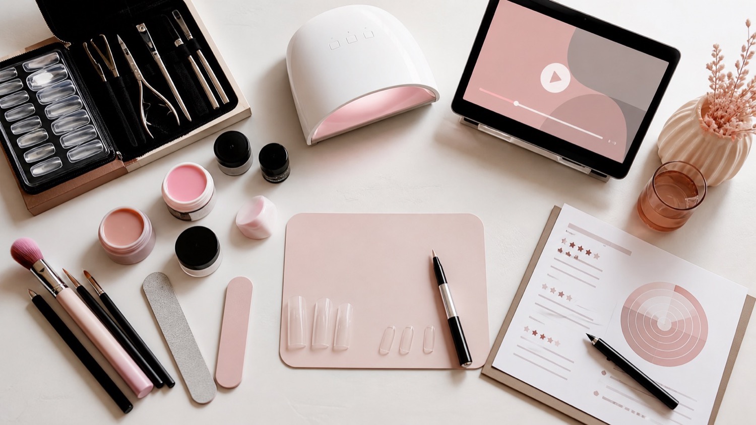 Kit, videolezione e scheda di feedback mostrano tre elementi da confrontare nel prezzo di un corso unghie