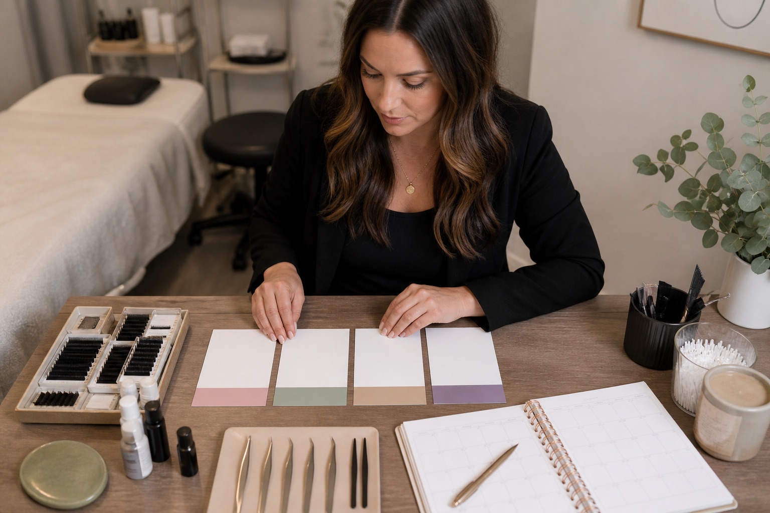 Lash maker organizza quattro schede per extension, refill, rimozione e laminazione