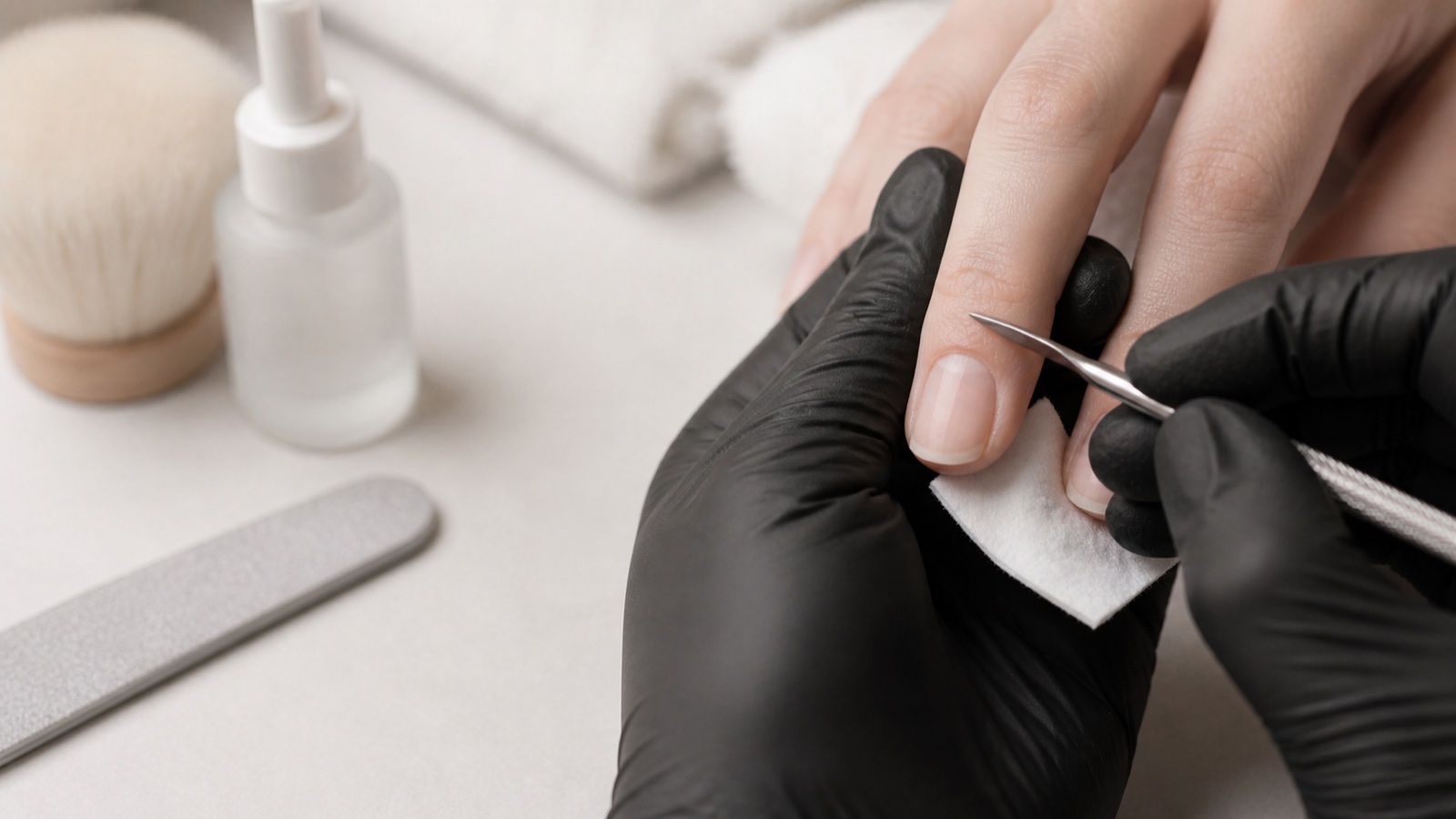 Nail prep professionale dell’unghia naturale con opacizzazione delicata, controllo della cuticola e preparazione per gel e semipermanente