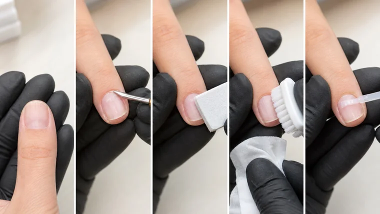 Richiami fotografici di osservazione, preparazione, rimozione della polvere e applicazione di un liquido