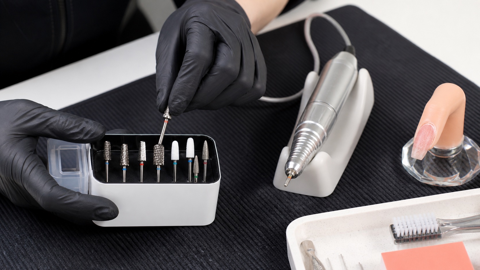 Onicotecnica sceglie una punta professionale per rimuovere il gel con la fresa da tavolo