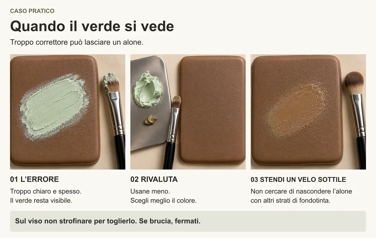 Un eccesso di verde su un supporto, una palette con due colori e una stesura sottile di base