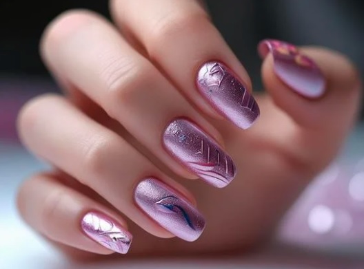 3d nails with stripes and details
