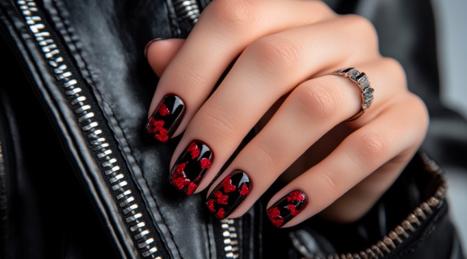 black nails with red details